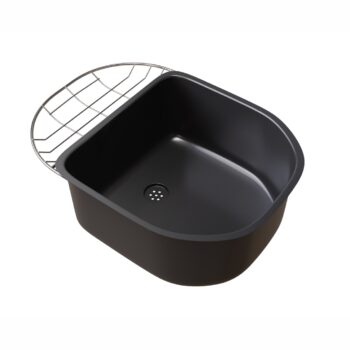 Pileta accesoria Luxor: en ABS color negro, con aro de apoyo de acero inoxidable