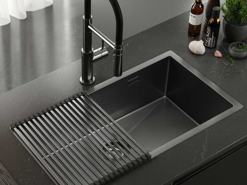 Pileta Johnson instalada en mesada de cocina moderna
